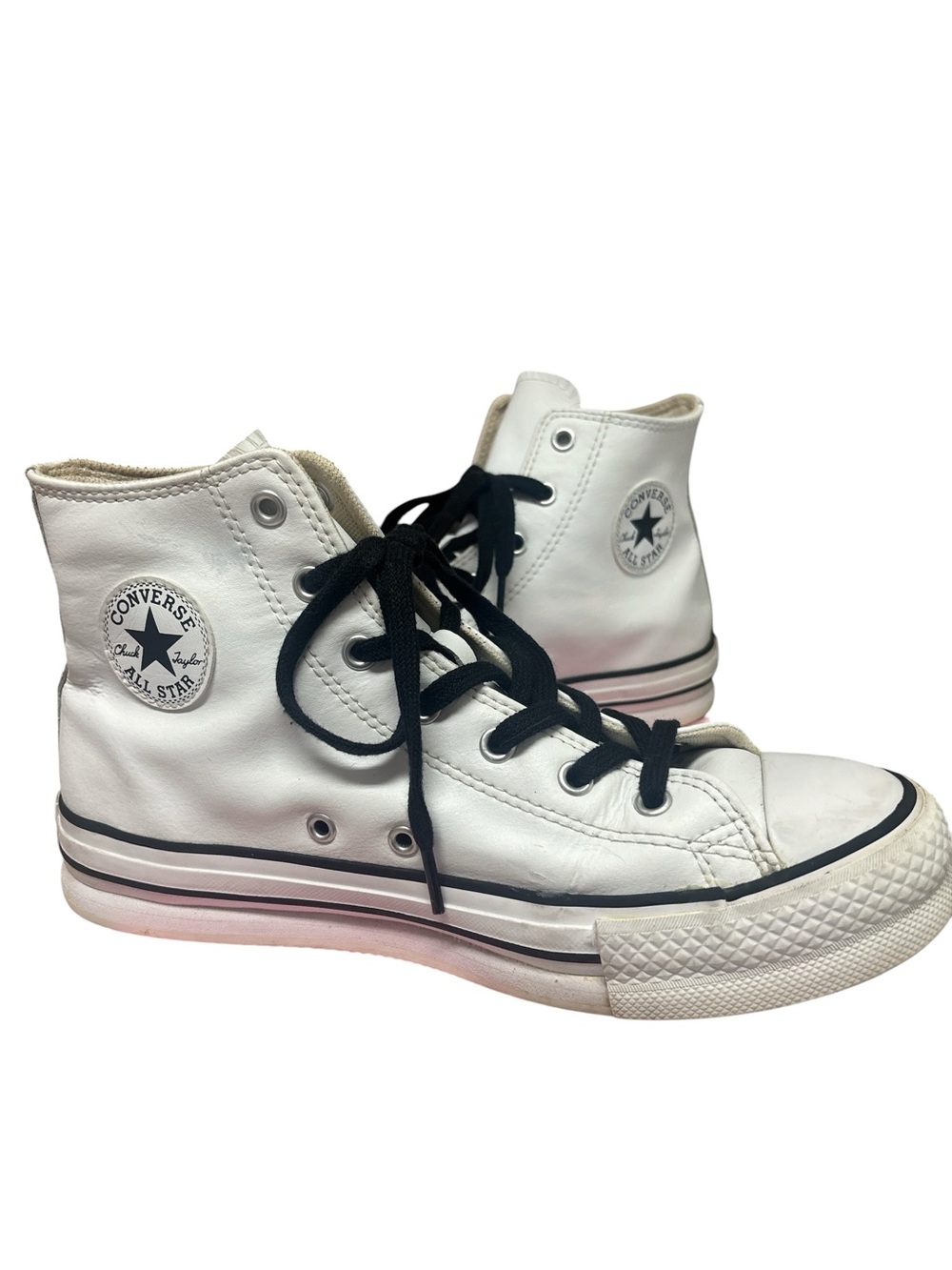Leather Converse Chuck Taylor All-Stars White High Top Sneakers with Black Laces